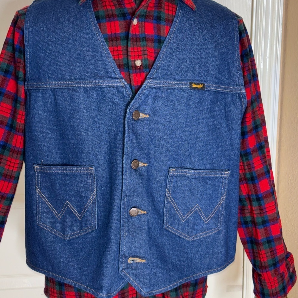 Wrangler Authentic Western Jacket Blue Denim Button Up Jean Vest Adult Size XL‌ - Picture 12 of 13